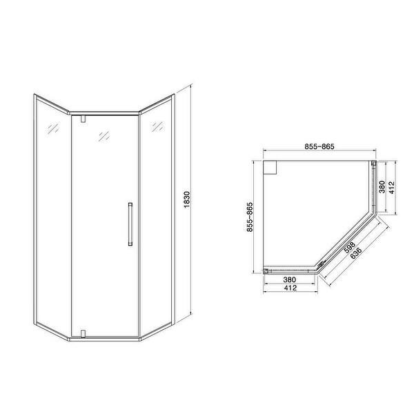 Kichae Shower Door 341/8" x 72" SemiFrameless NeoAngle Hinged Shower